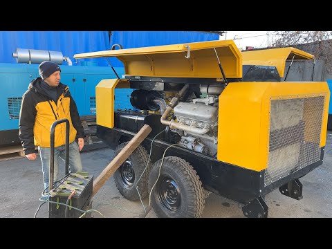 Видео: Дизельный винтовой компрессор КВ-10/16П (на шасси) ЧКЗ. Обзор и запуск