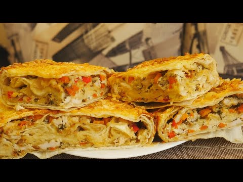 Видео: Рваный пирог из лаваша с курицей