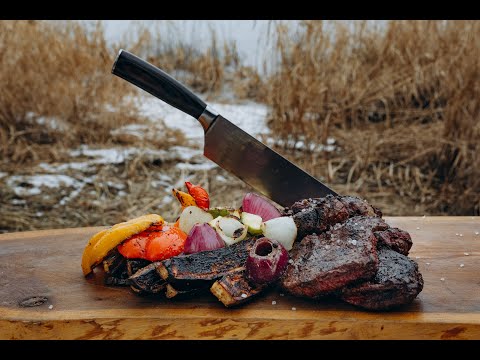 Видео: Стейки с овощами на углях. Зимнее озеро
