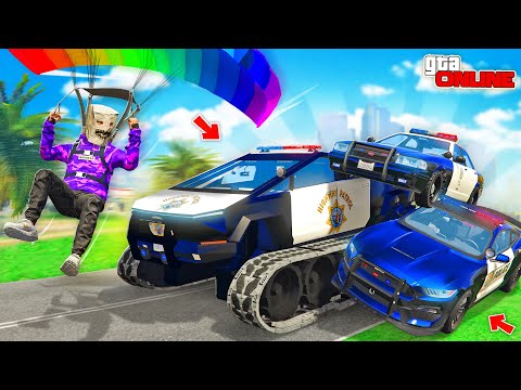 Видео: НАШЕЛ КУЧУ ПОЛИЦЕЙСКИХ ТАЧЕК НА ПАРАШЮТЕ! БИТВА ПАРАШЮТИСОВ В ГТА 5 ОНЛАЙН