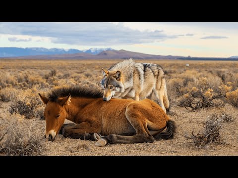 Видео: Старый волк нашел умирающего жеребенка... Вы не поверите, что он сделал!