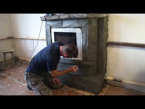 Видео: Камин и необычная полка для цветов при помощи Арт бетона !!!