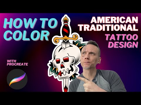 Видео: Раскрашиваем традиционные американские татуировки в Procreate | Урок по классической палитре крас...