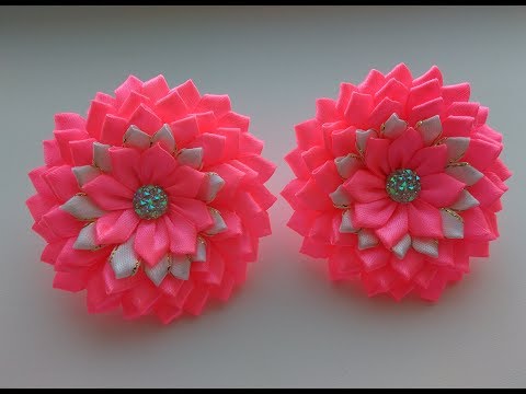 Видео: Бантики Канзаши из атласных лент 1,2 см  МК / Cans of Kansas satin ribbons 1.2 cm MK