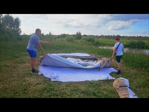 Видео: Первая сборка/разборка надувной палатки Quechua 5.2 F&B