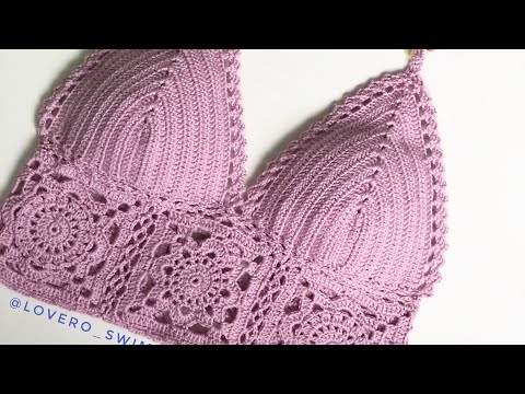 Видео: Вязаный топ крючком. Как связать топ с квадратами. Crochet top. Crochet swimsuit. Bikini crochet..