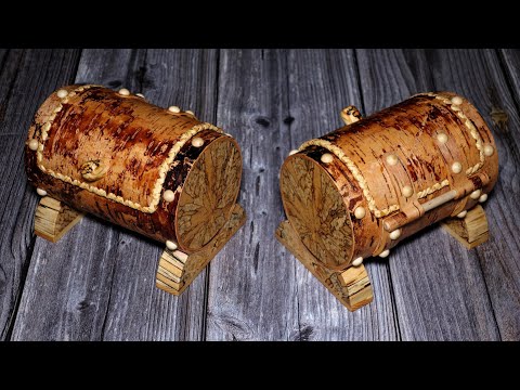Видео: Шкатулка-сундучок из старой бересты и шпальта берёзы. A box made of old birch bark and rotten wood.
