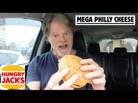 Видео: Обзор чизбургера Hungry Jacks Mega Philly