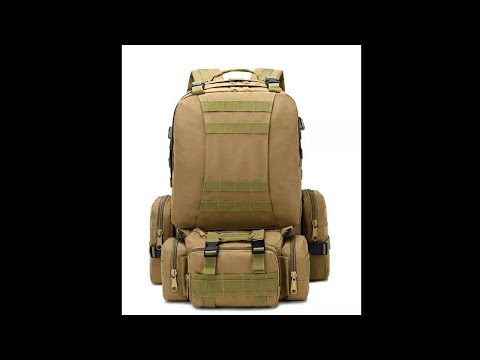 Видео: Тактический 50 литровый рюкзак с двумя съемными подсумками и поясной сумкой