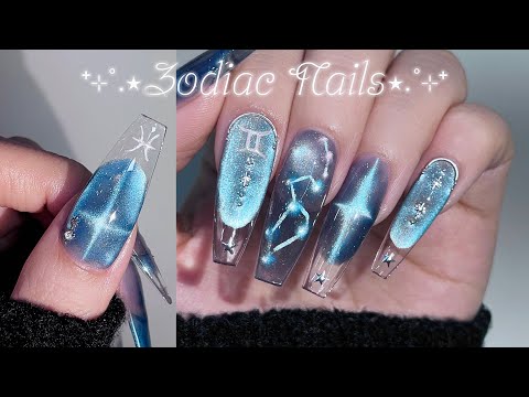 Видео: Подвижные ногти с созвездиями🌌💫 Прозрачный магнитный французский маникюр! ASMR / Нейл-арт