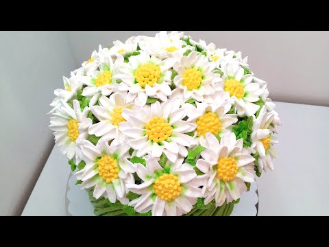 Видео: Торт Вертикальный букет Ромашек(крем БЗК). /Cake Vertical bouquet of daisies(protein custard).