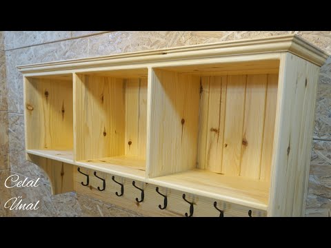 Видео: Деревообработка / Деревянная вешалка для верхней одежды с полкой