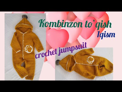 Видео: Kryuchokda kombinzon to‘qish 1QISM/Вяжем комбинзон крючком 1ЧАСТЬ/Crochet baby  jumpsuit 1PART