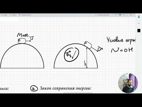 Видео: #27 Законы сохранения. В тело, которое находится на вершине гладкой полусферы, врезается пуля