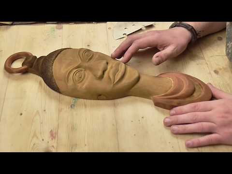 Видео: Настенная африканская маска из дерева, резьба по дереву