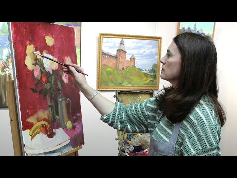 Видео: Татьяна Лушникова. Мастер-класс. Натюрморт с розами (х/м)
