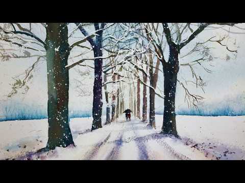 Видео: Как нарисовать зимние деревья акварелью