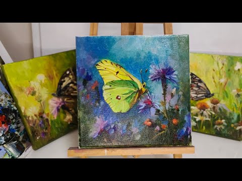 Видео: Пишем бабочку лимонницу. Мастер-класс по живописи маслом