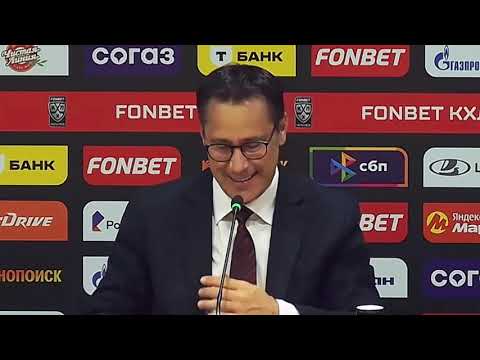 Видео: Авангард - Салават Юлаев. БУШЕ и КОЗЛОВ. Пресс-конференция главных тренеров. КХЛ (счет в описании)