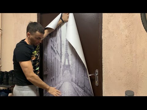 Видео: Простой дешевый способ обновить дверь в квартире фото печать самоклеящейся