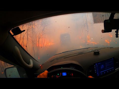 Видео: Выехали сквозь огонь! Жесть! Борьба с лесным пожаром