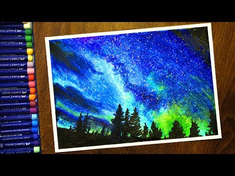 Видео: Ночной пейзаж Звездное небо Масляной Пастелью  Night landscape with Oil Pastel   step by step