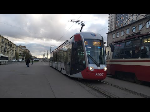 Видео: Трамвай, маршрут №60 (до Оборонной улицы) Alstom Citadis 301 CIS б.8907 (20.10.2020) Санкт-Петербург