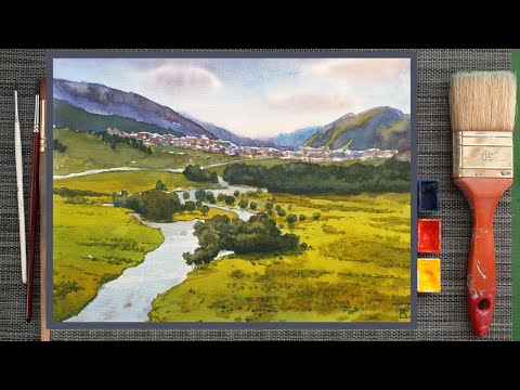 Видео: Уроки рисования. Как рисовать пейзаж акварелью. Поэтапное рисование. Акварель для начинающих.