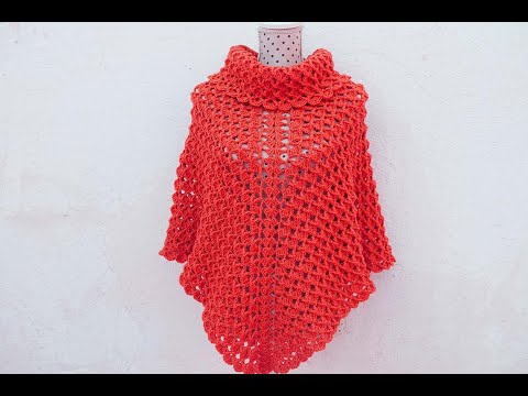 Видео: Пончо с высоким воротом крючком очень легко для женщины