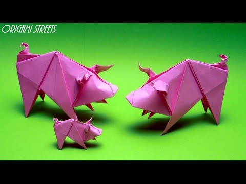 Видео: Как сделать свинью из бумаги. Оригами поросёнок из бумаги. Символ года.