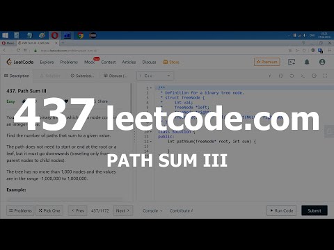 Видео: Разбор задачи 437 leetcode.com Path Sum III. Решение на C++