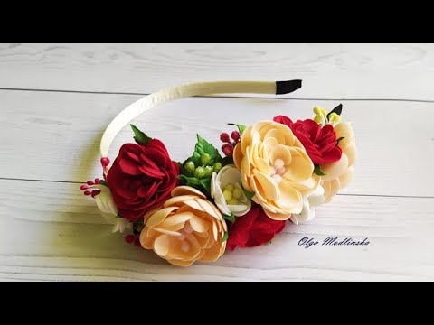 Видео: Яркий ободок с цветами из фоамирана. Мастер-класс.