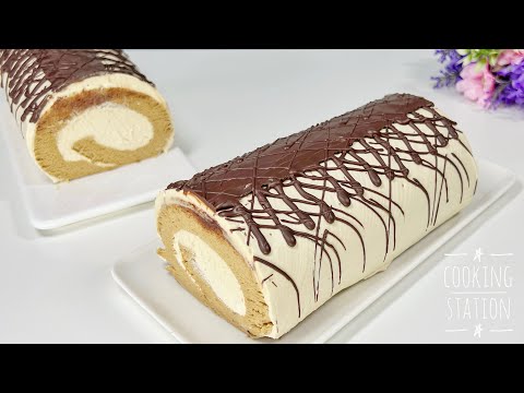 Видео: Вкусный кофейный рулет с кофейной глазурью из взбитых сливок