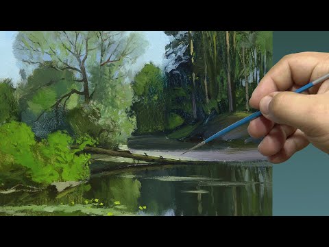 Видео: Живопись маслом: подробная прорисовка пейзажа | Oil painting: detailed landscape drawing