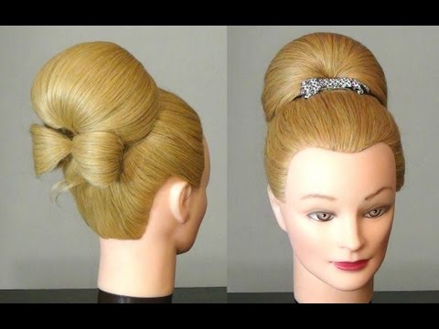 Видео: Прическа: Бабетта с бантом из волос.  Bun with hair  bow for long hair