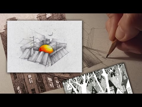 Видео: Рисуем крыши простым карандашом! Новое занятие по графике