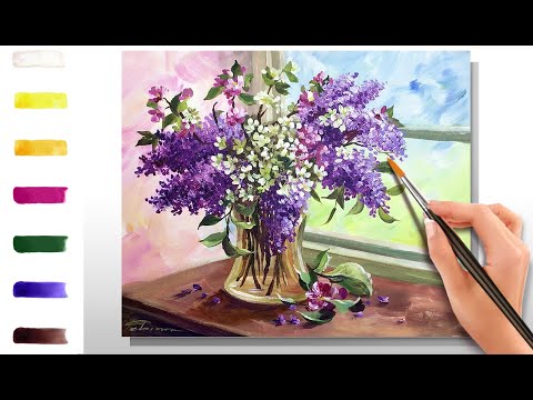Видео: Сирень.  Букет. Как нарисовать цветы 🎨АКРИЛ! Сезон 9-9 | Мастер-класс ДЕМО