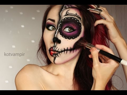 Видео: Sugar skull Сахарный череп make up tutorial by kotvampir