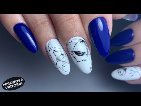 Видео: Графическая флористика. Коррекция акрилатиком. Синий маникюр.