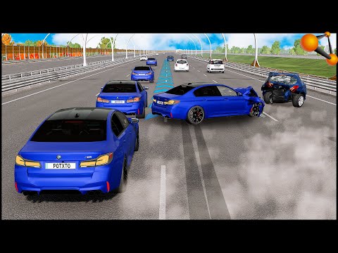 Видео: ШАШКИ на ВЫЖИВАНИЕ! 10 BMW M5 в ТРАФИКЕ! - BeamNg Drive