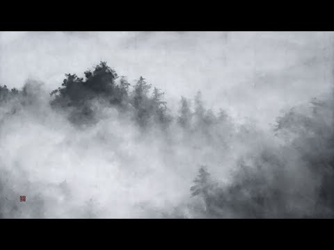 Видео: Картина тушью, пейзаж "туманная гора" суми-э