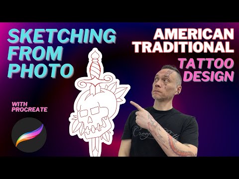 Видео: Рисование татуировки с черепом и кинжалом | Учебник по традиционному американскому эскизированию ...