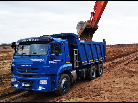Видео: КамАЗ-6520. Отлично тянет, с выбитым глушителем! Таскаем песочек.
