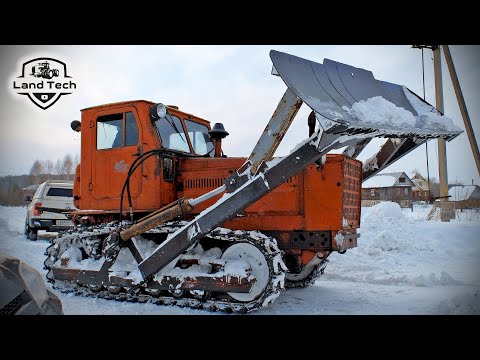 Видео: СОВЕТСКАЯ МОЩЬ В ДЕЛЕ: Гусеничный трактор Т-4А с самодельным отвалом пробивает дороги после метели!