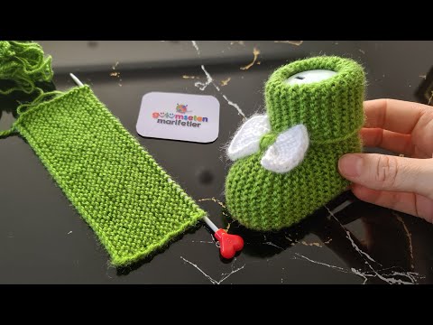 Видео: Вяжем детские зеленые пинетки (2 иглы)