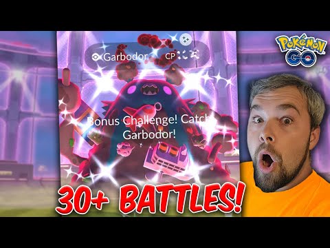 Видео: Более 30 битв с блестящими гигантамакс-гарбодорами! Хундо и Шайнис пойманы! (Покемон ГО)
