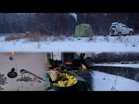 Видео: Ночевка в палатке с печкой. Первая рыбалка со льда. Ставлю жерлицы