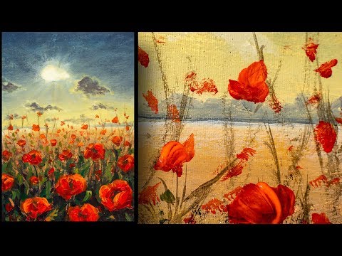 Видео: Рисуем МАКОВОЕ ПОЛЕ НА ЗАКАТЕ | How to paint poppy field at sunset - Полные УРОКИ РИСОВАНИЯ
