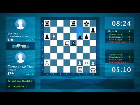 Видео: Анализ шахматной партии: Олександр Ткач - jaxbee, 0-1 (по ChessFriends.com)