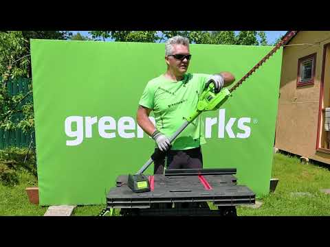 Видео: Кусторез штанговый телескопический аккумуляторный Greenworks G24PH51, 24V (артикул 2300707)
